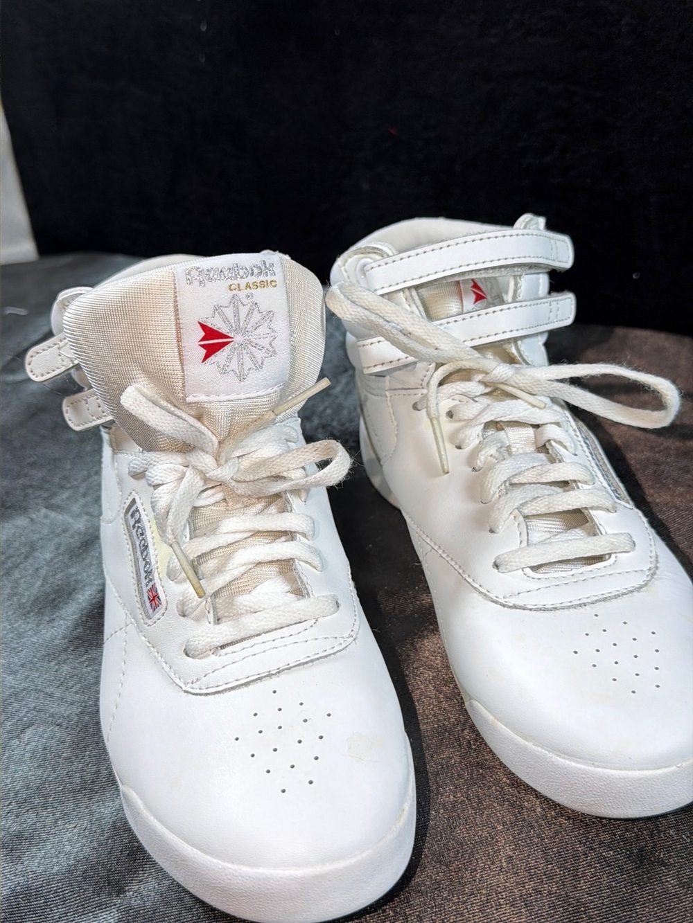 Reebok Kids White High-Top Sneakers with Red Logo
